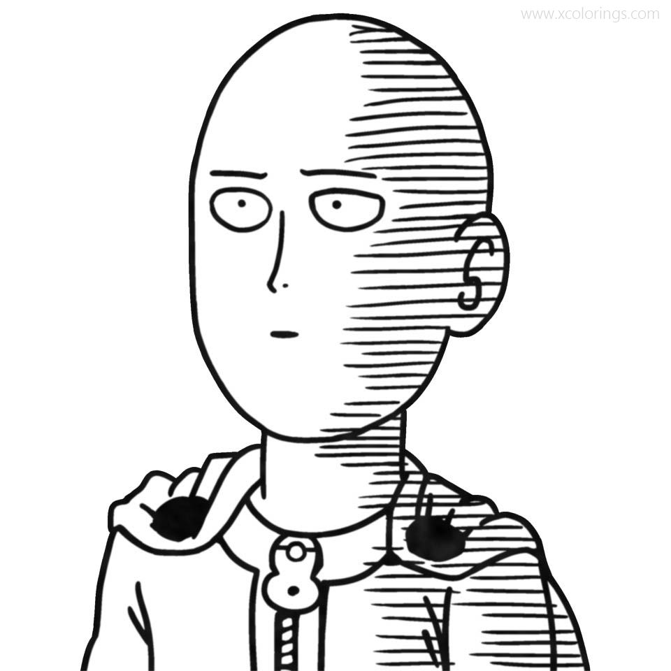 One Punch Man Coloring Pages Saitama Line Drawing - XColorings.com