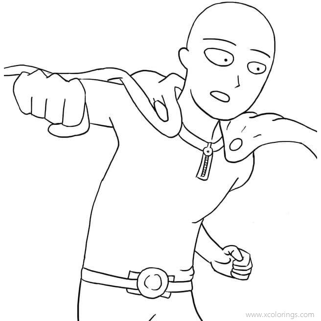 Free One Punch Man Coloring Pages Saitama Line Drawing printable