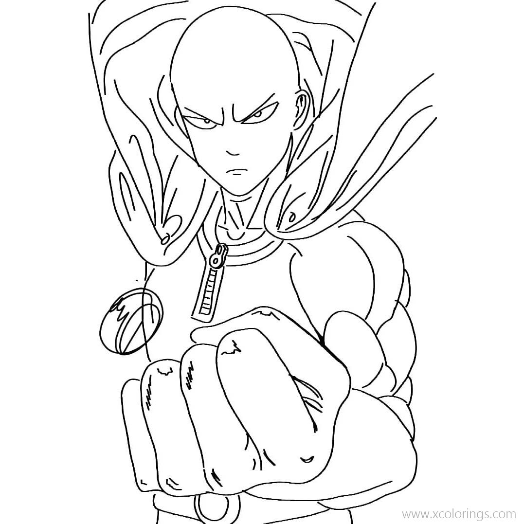 Free One Punch Man Coloring Pages Saitama Outline printable