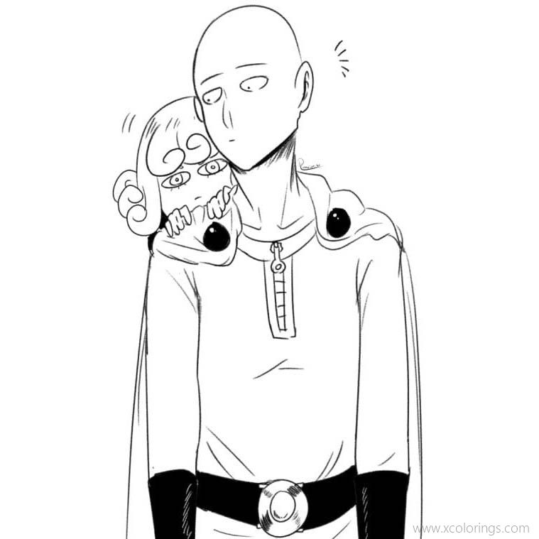 One Punch Man Coloring Pages Saitama and Tatsumaki - XColorings.com