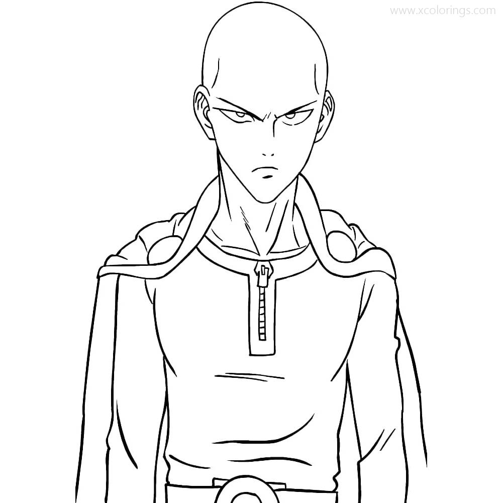 One Punch Man Coloring Pages Saitama is Angry - XColorings.com