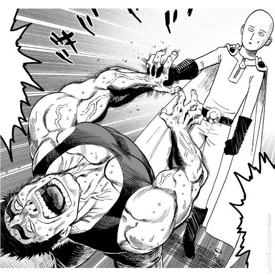 Free One Punch Man Coloring Pages Saitama is Fighting printable