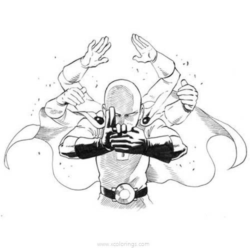 Free One Punch Man Coloring Pages Saitama is Powerful printable