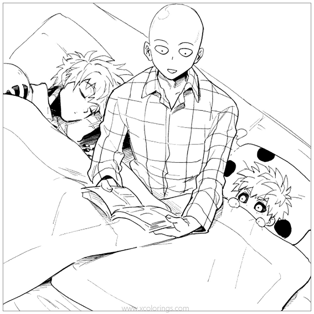 Free One Punch Man Coloring Pages Saitama is Reading a Book printable