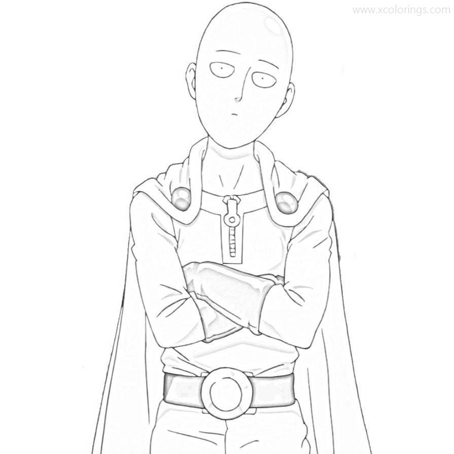 Free One Punch Man Coloring Pages Saitama is Thinking printable