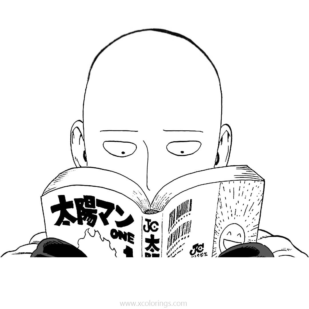 Free One Punch Man Coloring Pages Saitama with a Book printable