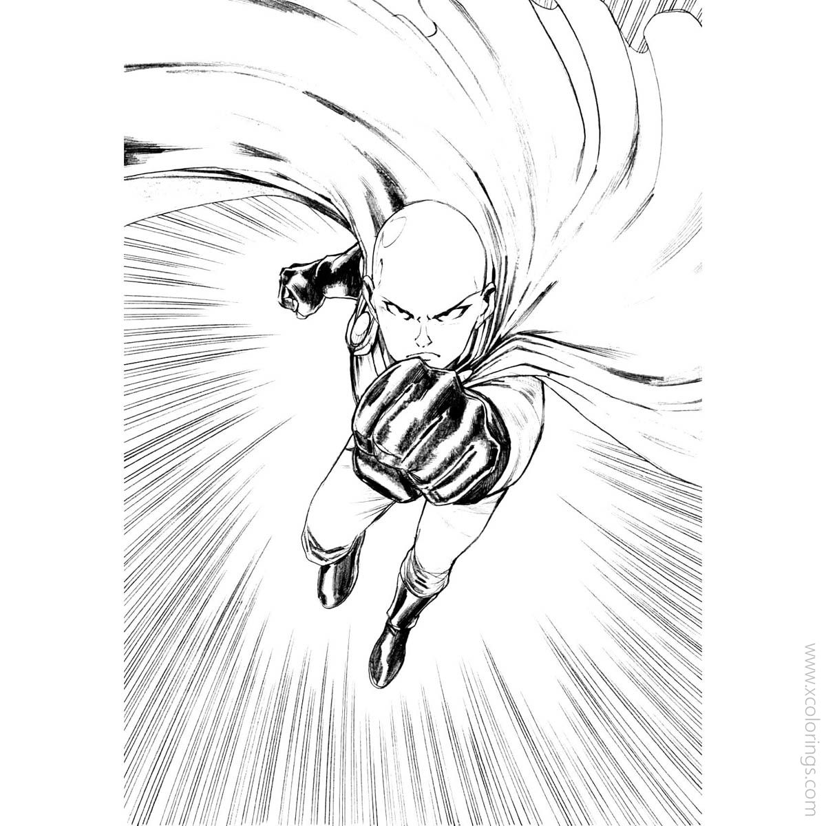 Free One Punch Man Coloring Pages Saitama's Powerful Fists printable