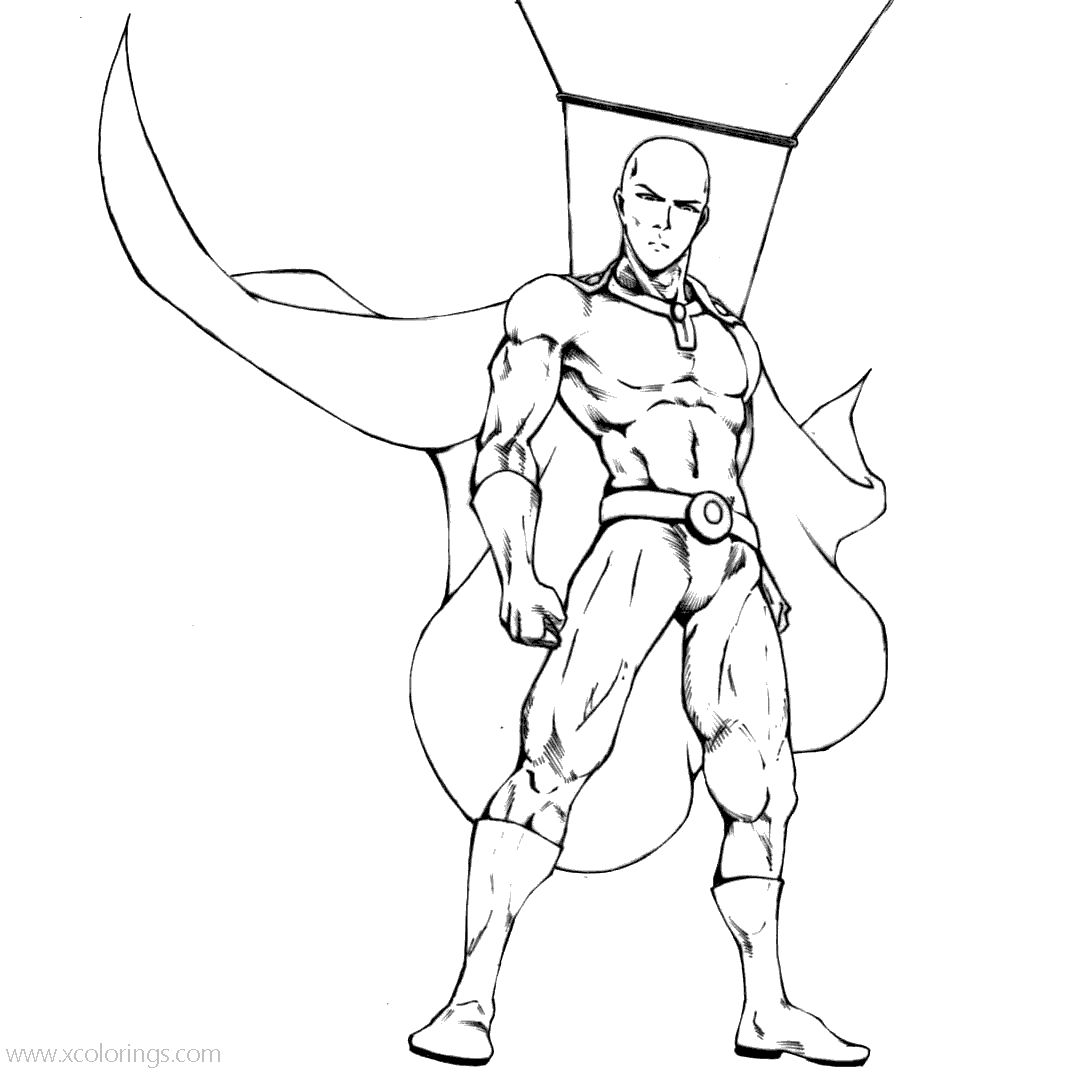 One Punch Man Coloring Pages Strong Saitama - XColorings.com