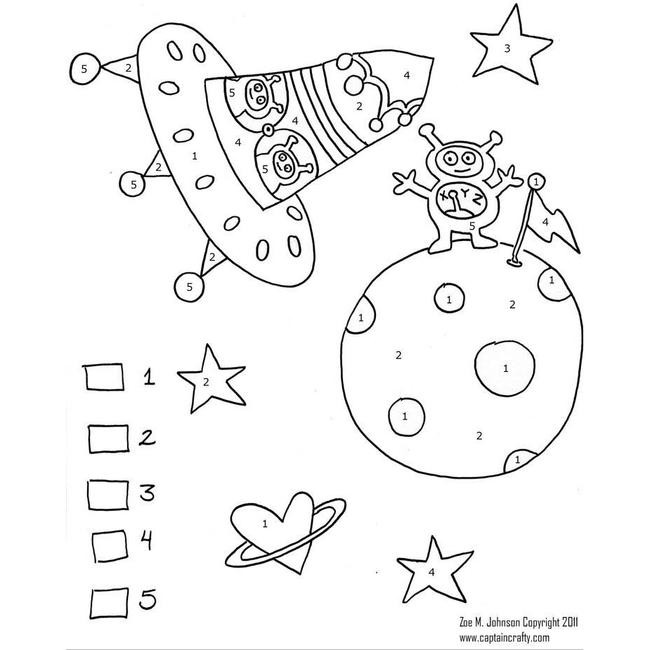 Free Outer Space Aliens Coloring Pages Color by Numbers printable