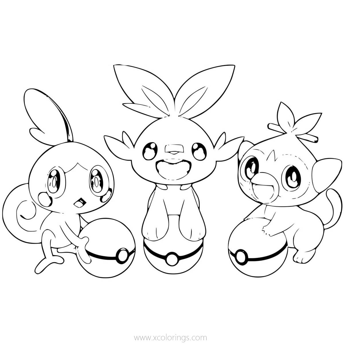 Free Pokemon Coloring Pages Sobble Scorbunny and Grookey with Poke Ball printable