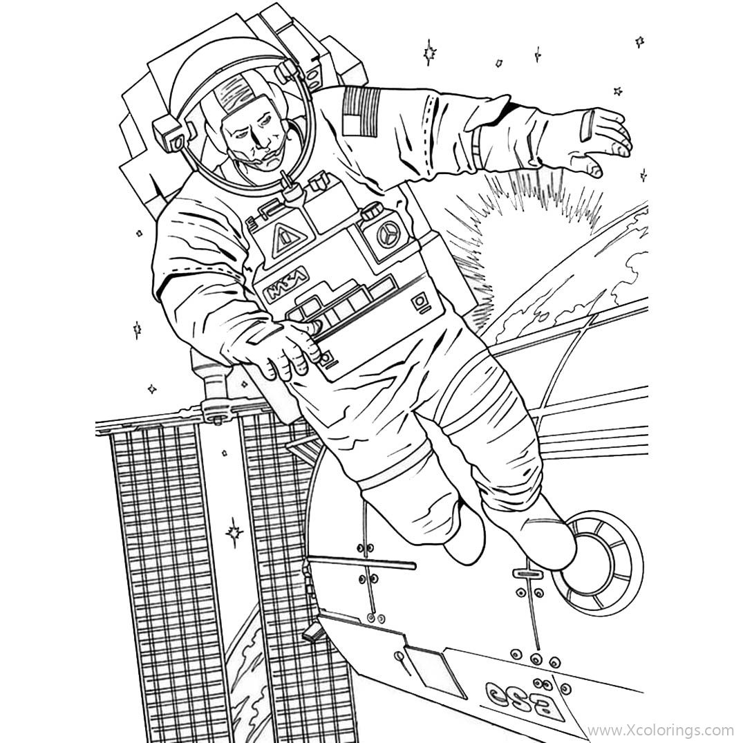 Free Realistic Astronaut with Spaceship Coloring Pages printable