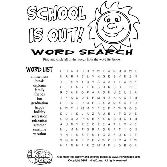 Free School is Out Coloring Pages Word Search printable