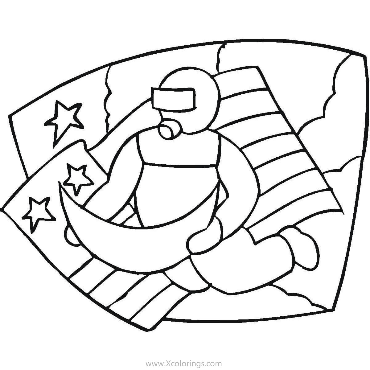 Free Simple Astronaut with Flag Coloring Pages printable