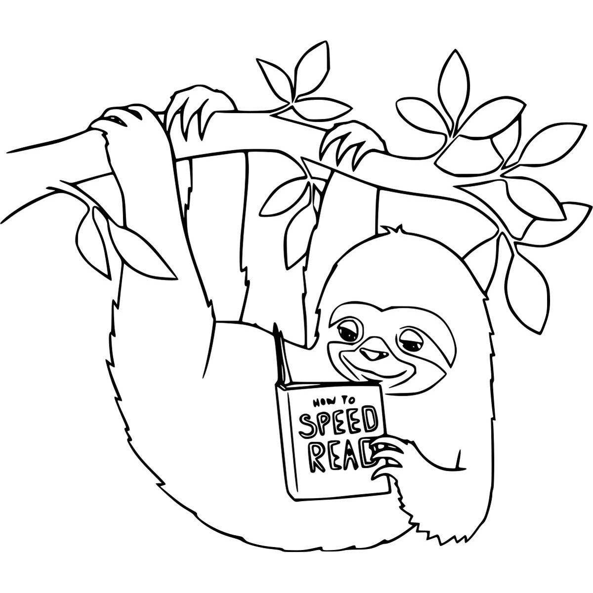 Free Sloth Coloring Pages Sloth is Reading a Book printable