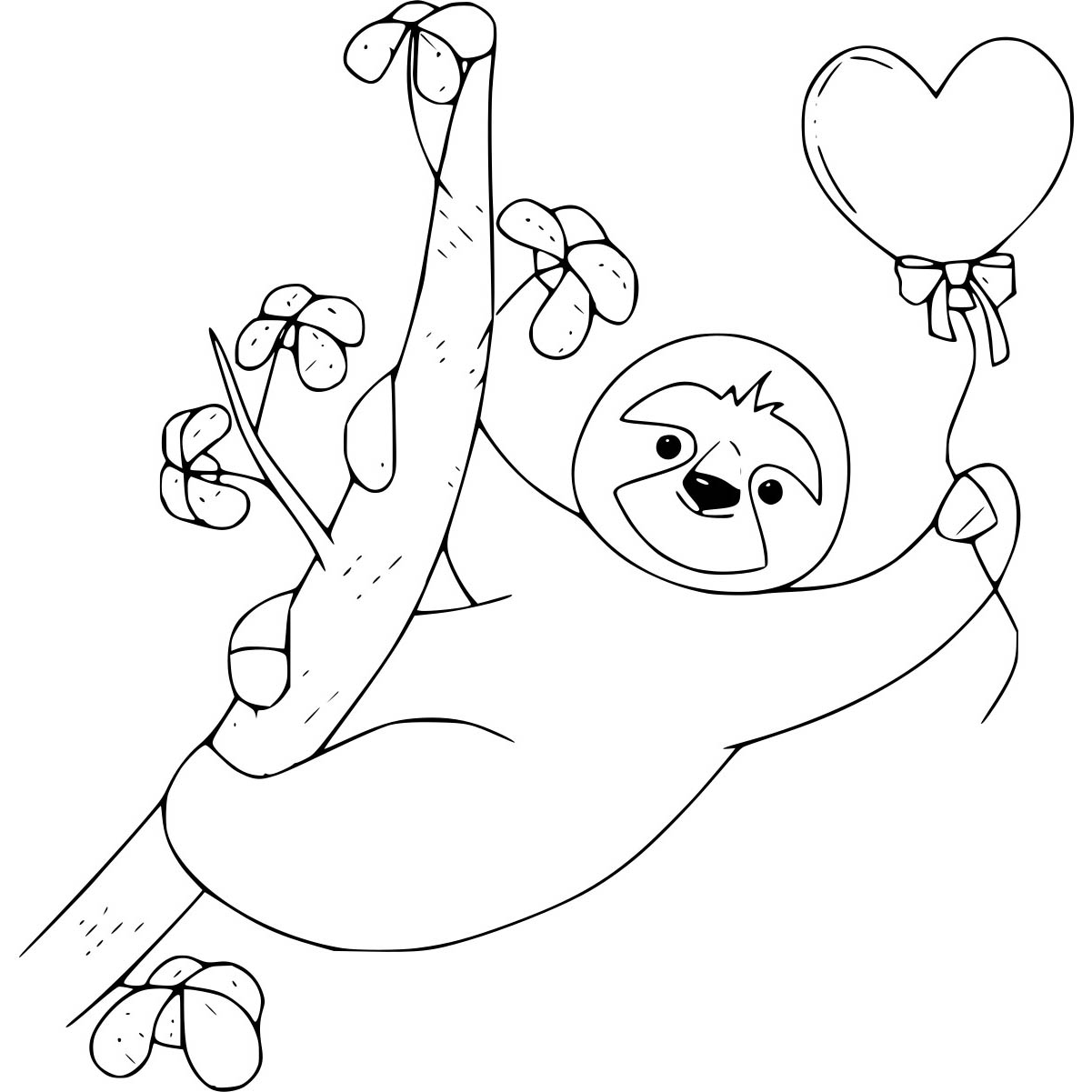 Sloth Coloring Pages Template Heart Cute Sticker Printable Easy Baby ...