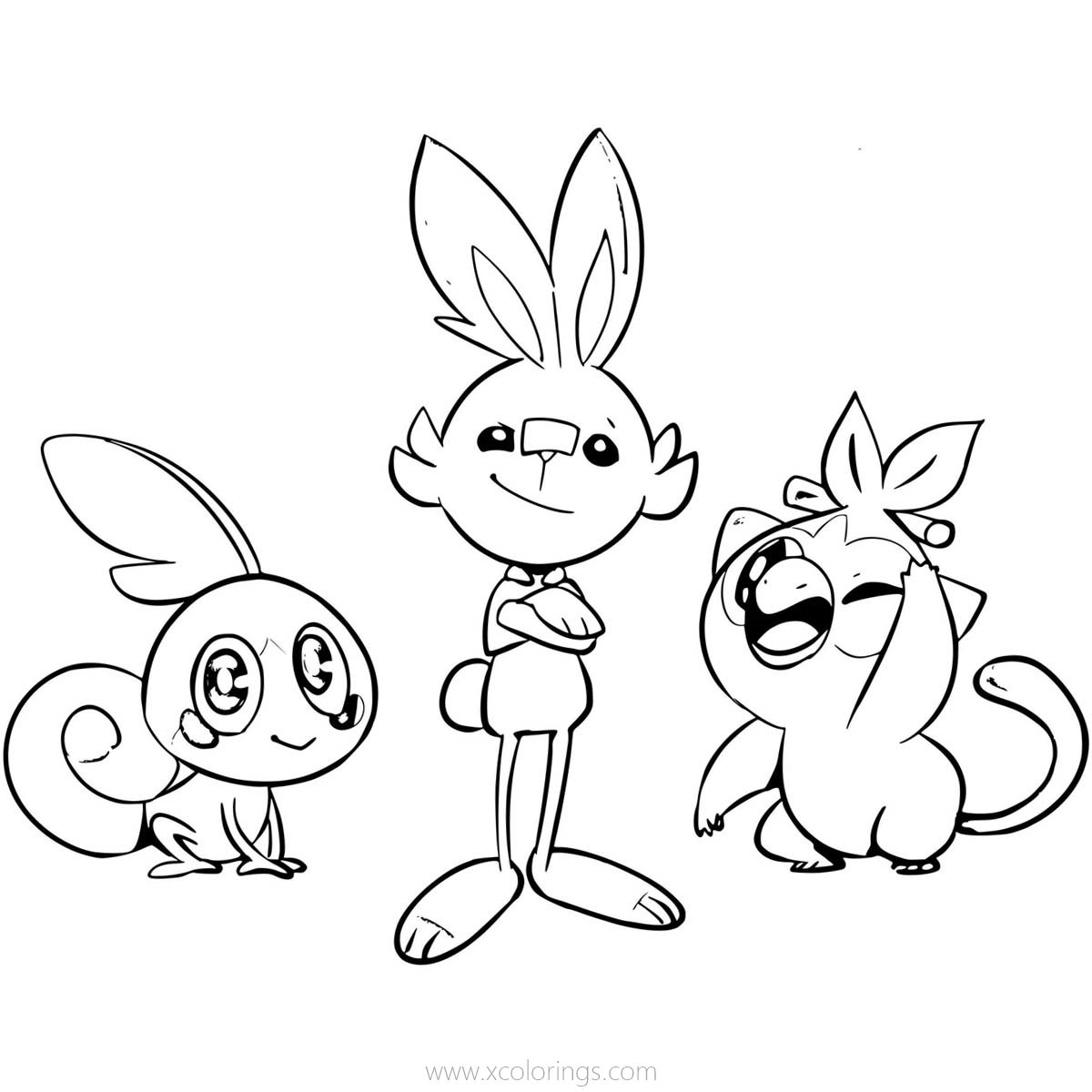 Free Sobble Pokemon Sword and Shield Coloring Pages with Scorbunny and Grookey printable