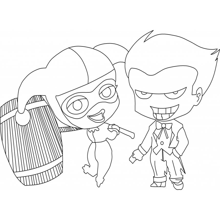 Free Suicide Squad Coloring Pages Chibi Harley Quinn and Joker printable