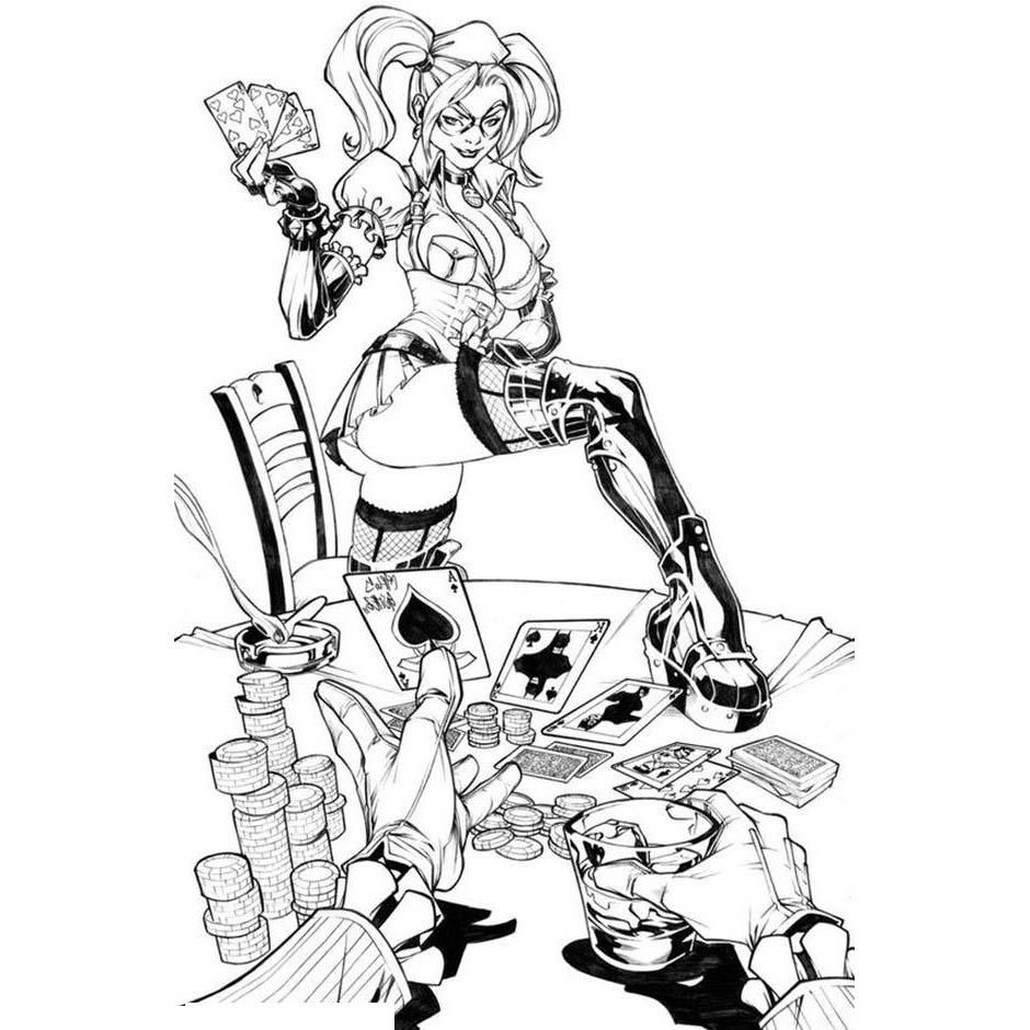 Free Suicide Squad Coloring Pages Harley Quinn with Money printable
