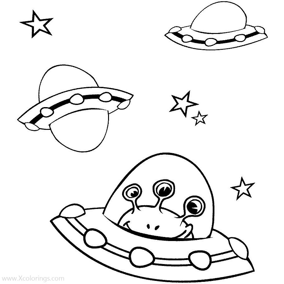 Free Three Eyes Alien in a Spacecraft Coloring Pages printable