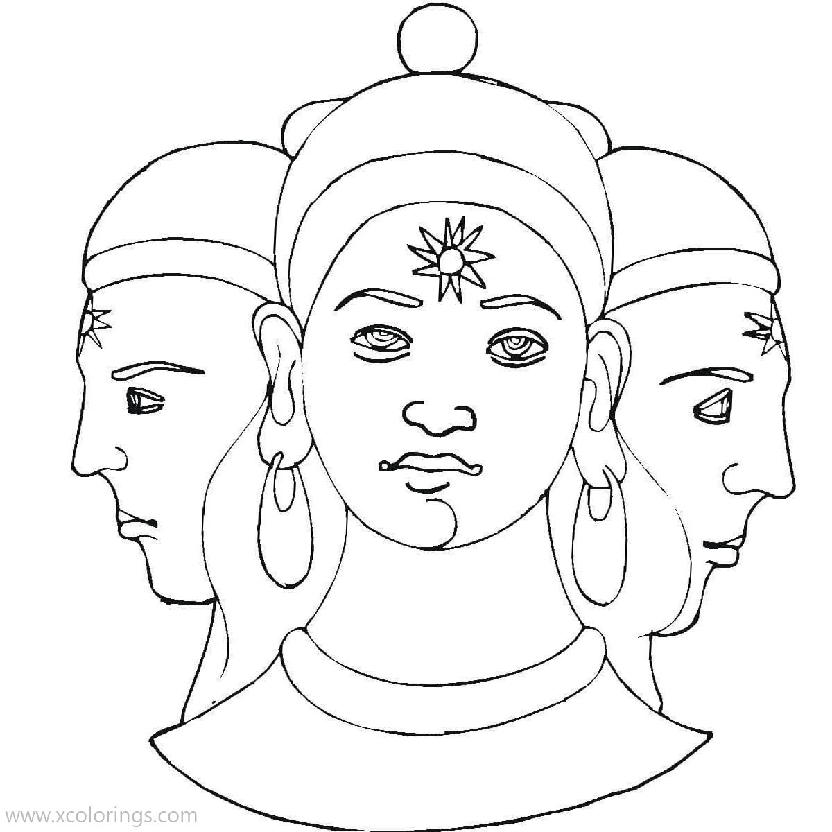 Free Three Heads Shiva Coloring Pages printable