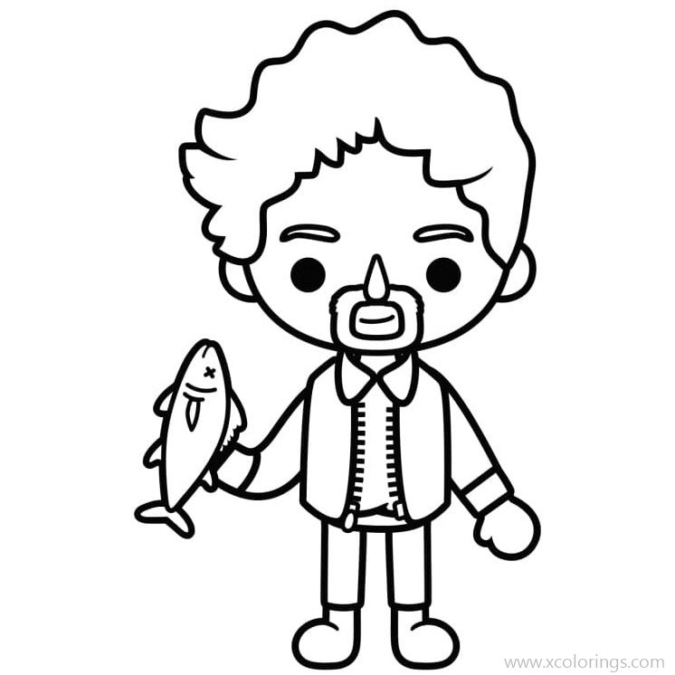 Free Toca Boca Coloring Pages Boy with Fish printable