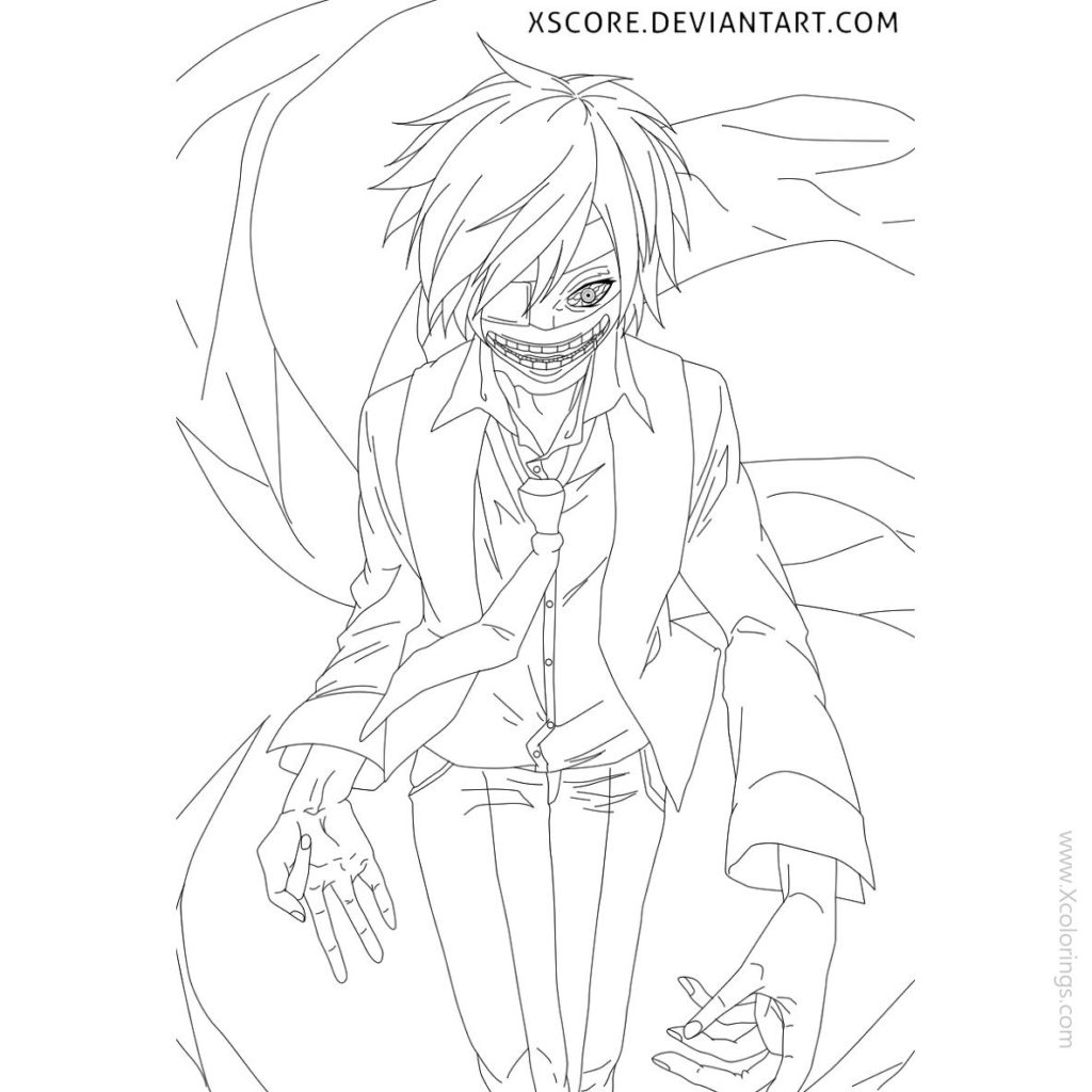 Tokyo Ghoul Coloring Pages Character with Eye Patch - XColorings.com