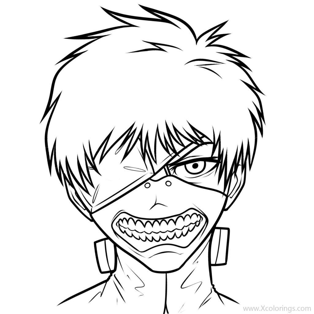 Tokyo Ghoul Coloring Pages Ken Kaneki Line Drawing - XColorings.com