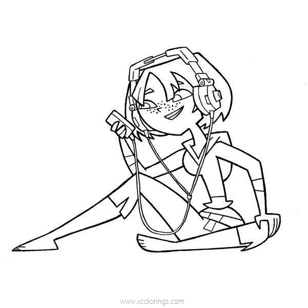 Free Total Drama Coloring Pages Gwen is Listen to the Music printable