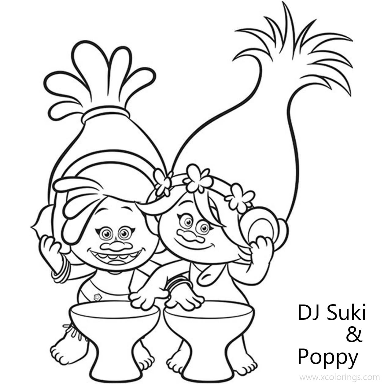 Free Trolls DJ Suki Coloring Pages with Poppy printable