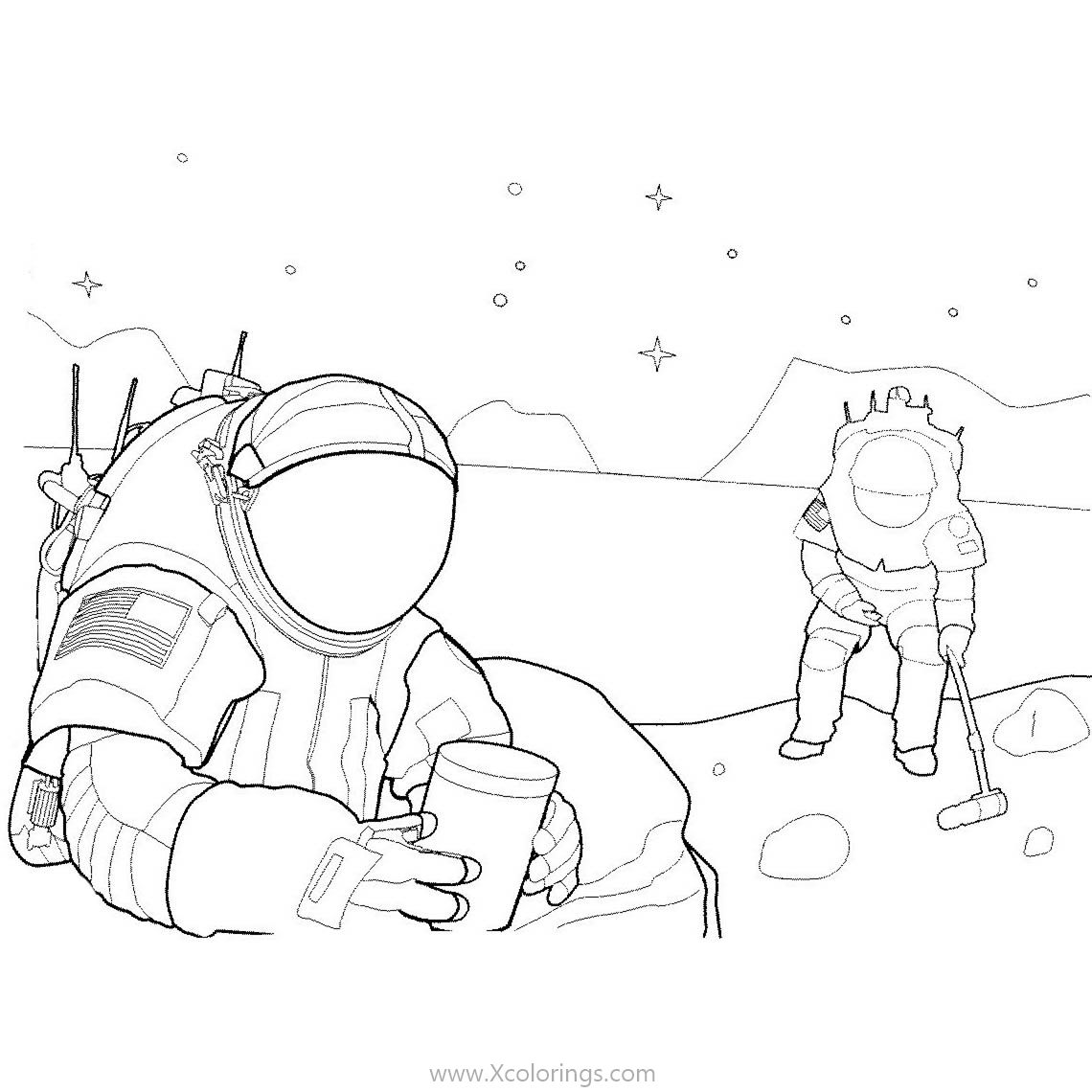 Free US Astronaut On the Moon Coloring Pages printable