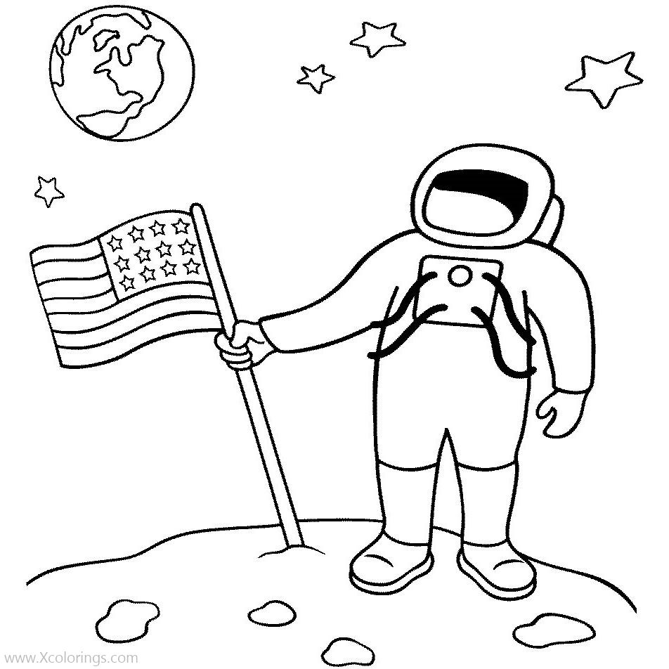 Free US Astronaut Reached the Moon Coloring Pages printable