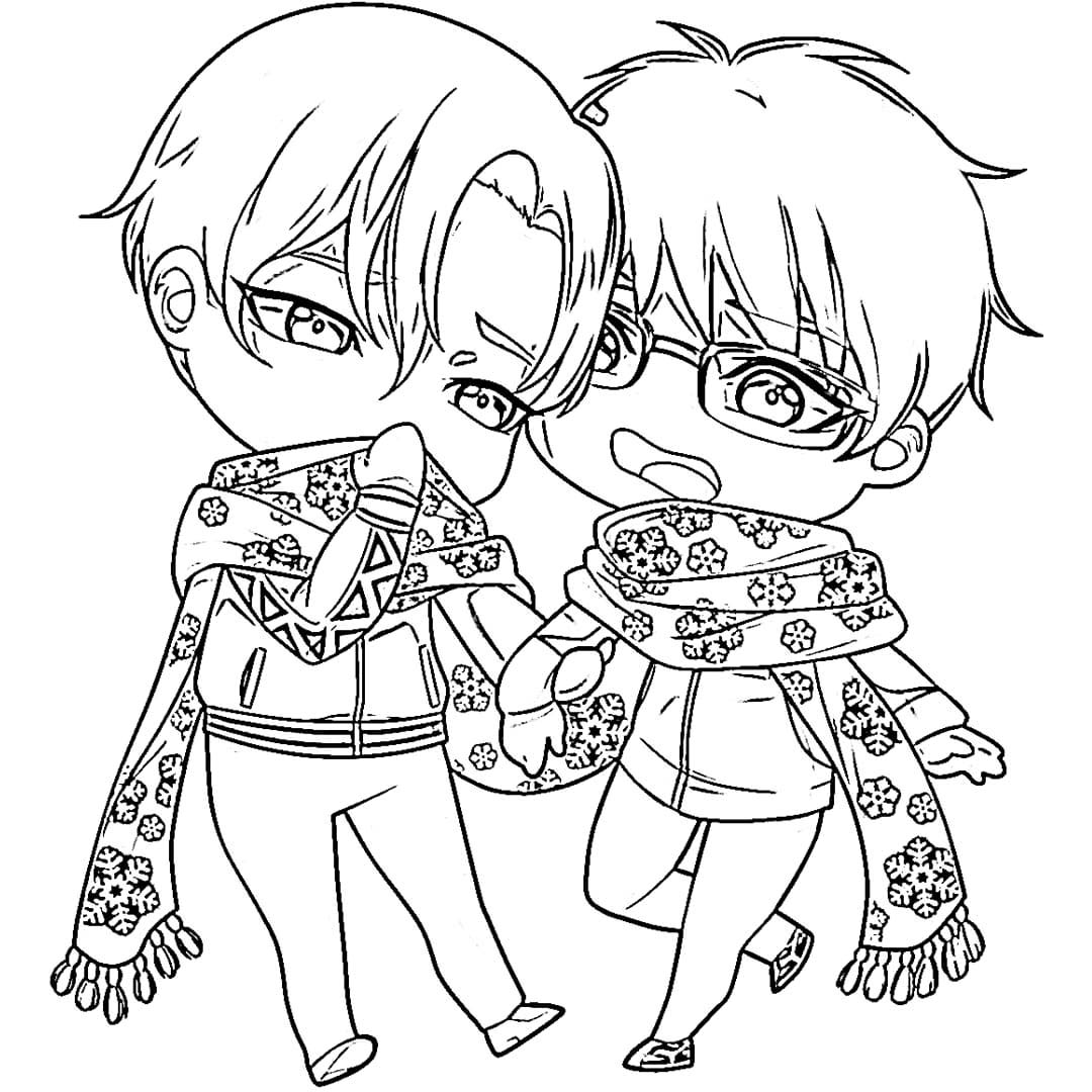 Free Yuri on Ice Coloring Pages Victor and Yuuri printable
