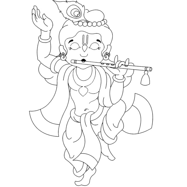 Free Baby Krishna Coloring Pages Playing Flute printable
