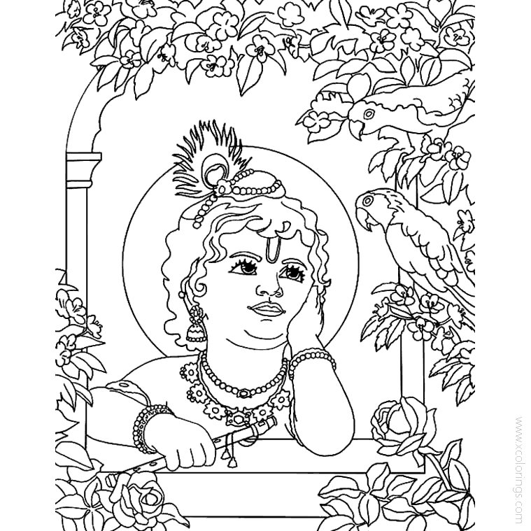 Free Baby Krishna is Thinking Coloring Pages printable