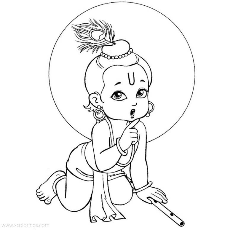 Free Baby Lord Krishna Coloring Pages printable