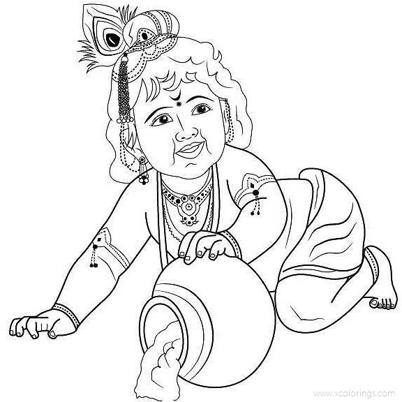 Free Baby Lord Krishna Story Coloring Pages printable
