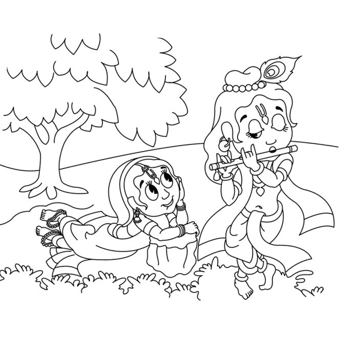 Free Baby Lord Krishna and Radhe Coloring Pages printable
