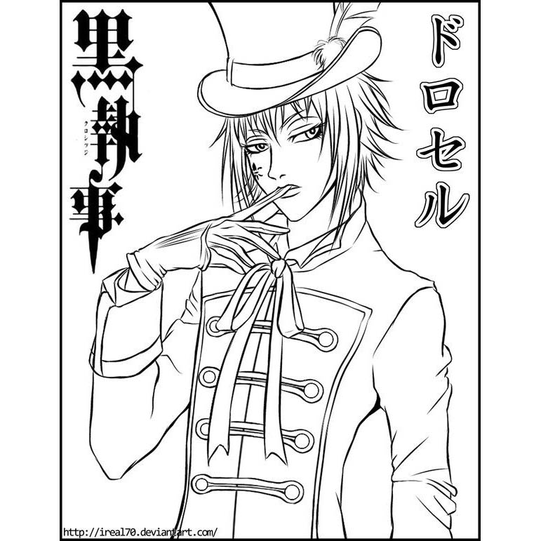 Free Black Butler Coloring Pages Character Undertaker with Hat printable