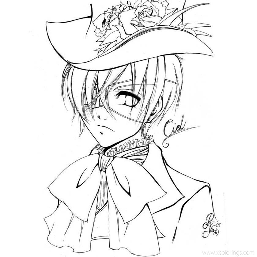 Free Black Butler Coloring Pages Ciel in the Hat printable