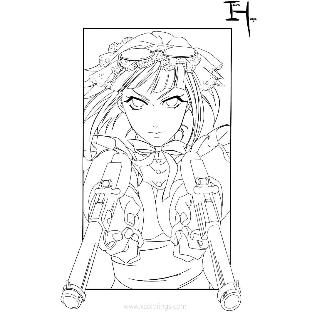 Free Black Butler Coloring Pages Girl with Guns printable