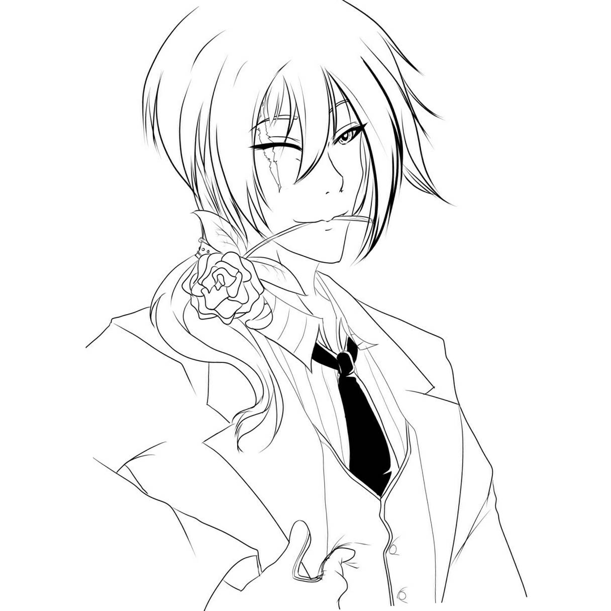 Free Black Butler Coloring Pages Sebastian with Rose printable