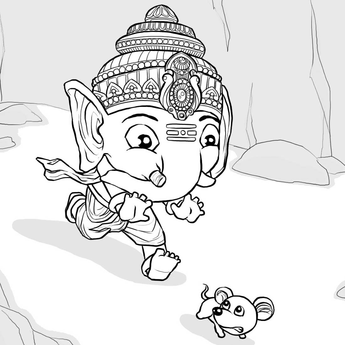 Free Cute Cartoon Ganesha Coloring Pages printable