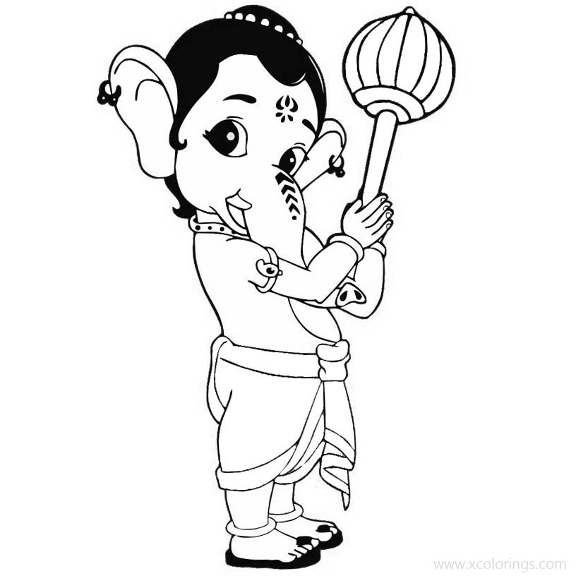 Free Cute Ganesh Coloring Pages Black and White printable