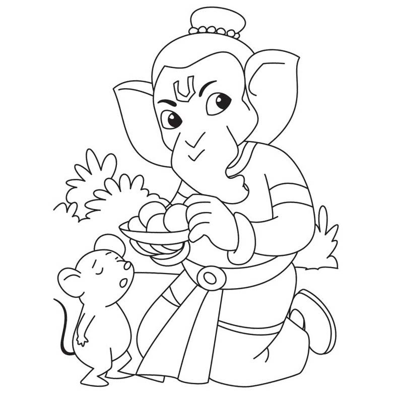 Free Cute Ganpati and Mouse Coloring Pages printable