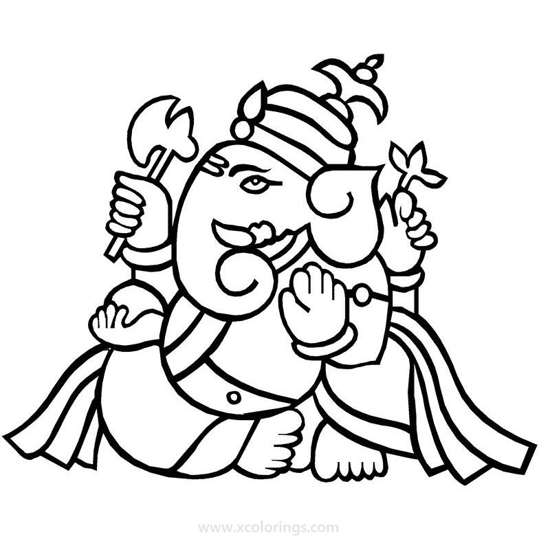 Cartoon Ganesha Sleeping with Mouse Coloring Pages - XColorings.com
