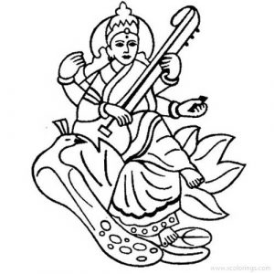Goddess Saraswati Coloring Pages Easy for Kids - XColorings.com