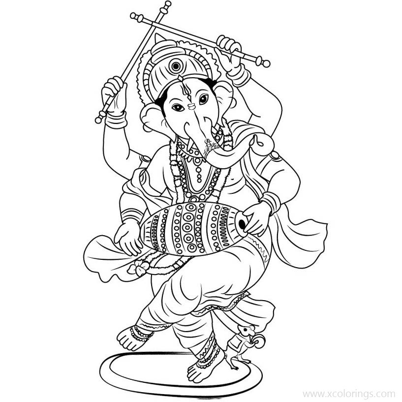 Free Ganesh Coloring Pages with Four Arms printable