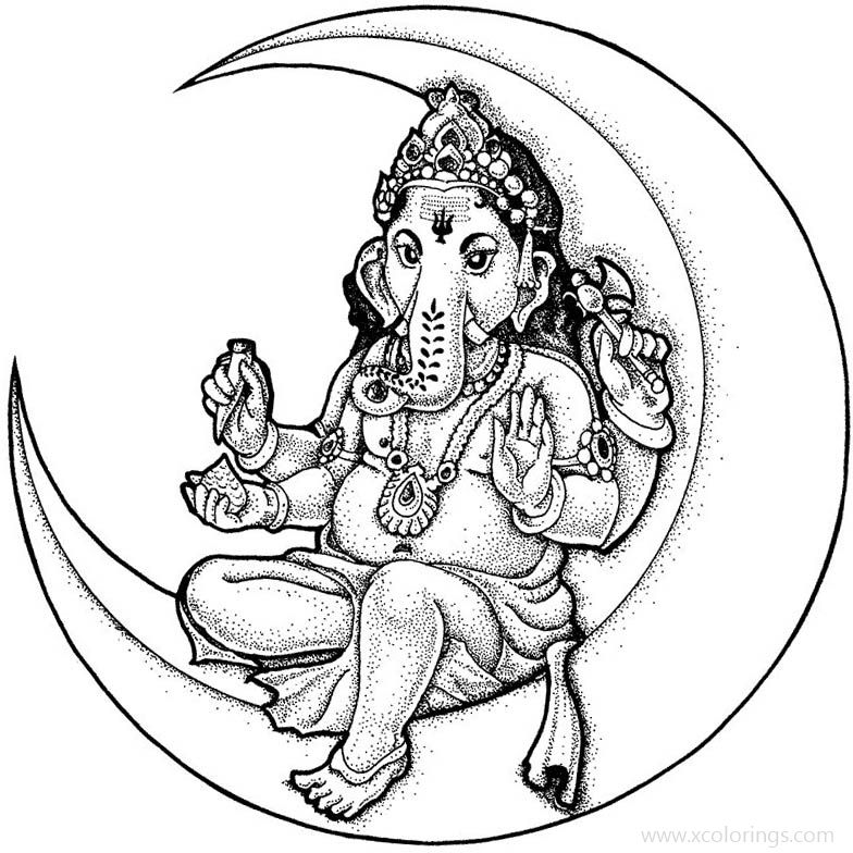 Free Ganesh On the Moon Coloring Pages printable