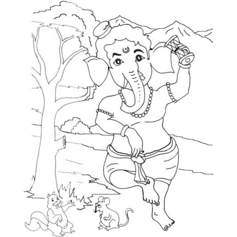 Free Ganesh Playing with Animal Friends Coloring Pages printable