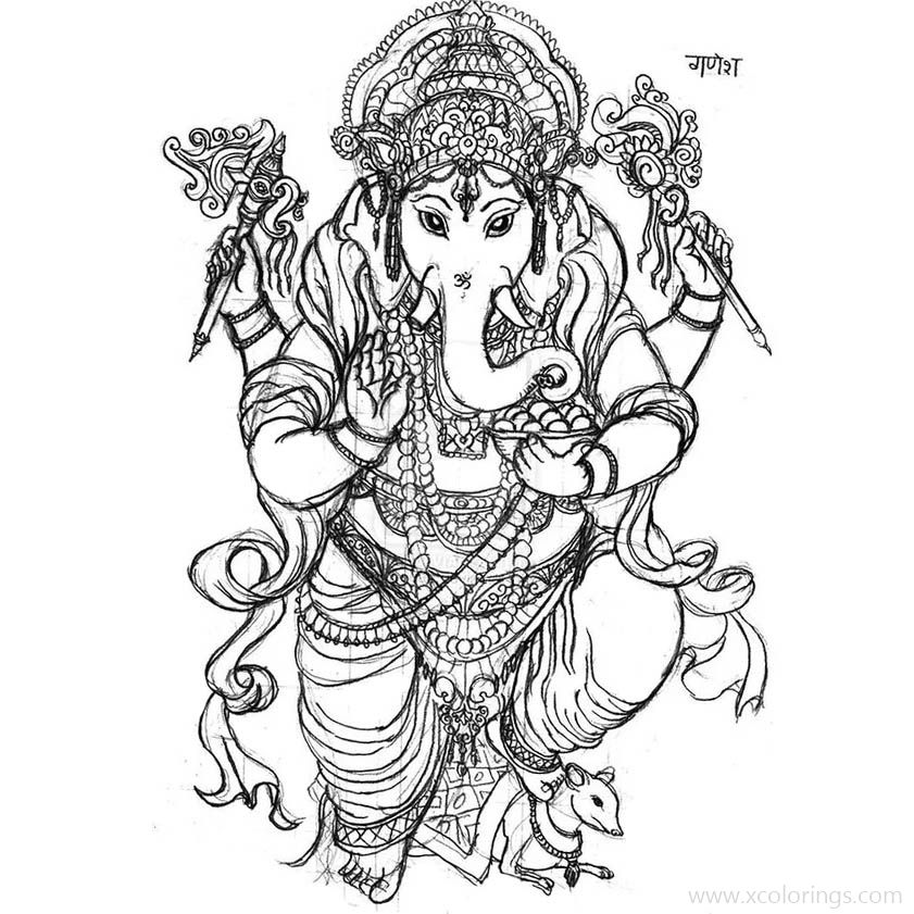 Free Ganesha Coloring Pages Black and White printable